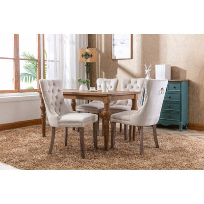 Modern, High-end Tufted Solid Wood Contemporary Velvet Upholstered Dining Chair with Wood Legs Nailhead Trim 2-Pcs Set,Beige