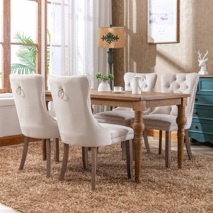 Modern, High-end Tufted Solid Wood Contemporary Velvet Upholstered Dining Chair with Wood Legs Nailhead Trim 2-Pcs Set,Beige
