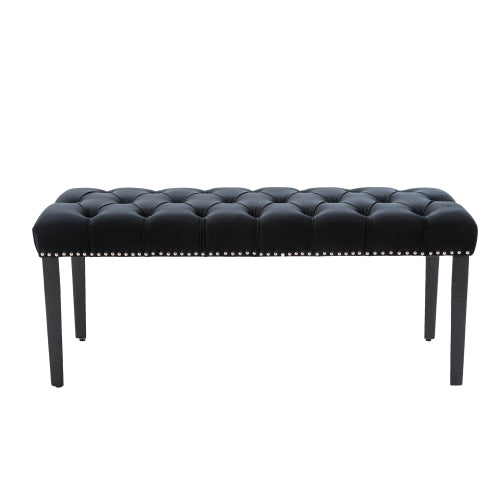 Upholstered Tufted Bench Ottoman , Velvet Dining Bench Bedroom Bench  Footrest Stool Accent Bench for Entryway Dining Room Living Room, Black