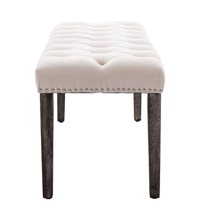 Upholstered Tufted Bench Ottoman , Velvet Dining Bench Bedroom Bench  Footrest Stool Accent Bench for Entryway Dining Room Living Room, Beige