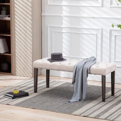 Upholstered Tufted Bench Ottoman , Velvet Dining Bench Bedroom Bench  Footrest Stool Accent Bench for Entryway Dining Room Living Room, Beige