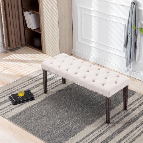 Upholstered Tufted Bench Ottoman , Velvet Dining Bench Bedroom Bench  Footrest Stool Accent Bench for Entryway Dining Room Living Room, Beige