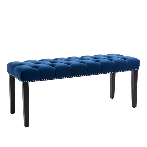 Upholstered Tufted Bench Ottoman , Velvet Dining Bench Bedroom Bench  Footrest Stool Accent Bench for Entryway Dining Room Living Room, Blue