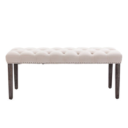 Upholstered Tufted Bench Ottoman , Velvet Dining Bench Bedroom Bench  Footrest Stool Accent Bench for Entryway Dining Room Living Room, Beige