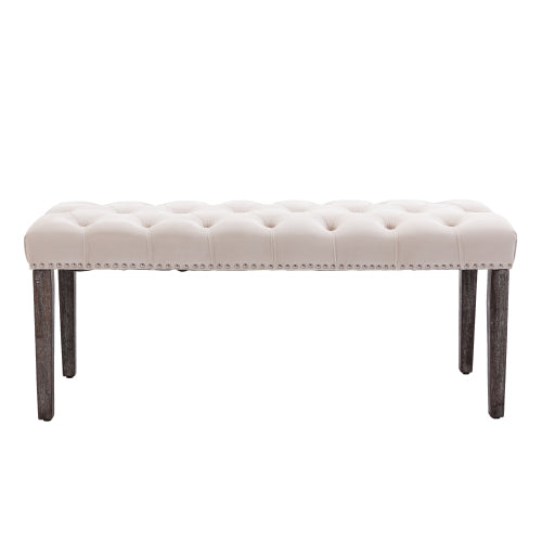 Upholstered Tufted Bench Ottoman , Velvet Dining Bench Bedroom Bench  Footrest Stool Accent Bench for Entryway Dining Room Living Room, Beige