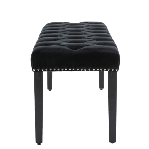 Upholstered Tufted Bench Ottoman , Velvet Dining Bench Bedroom Bench  Footrest Stool Accent Bench for Entryway Dining Room Living Room, Black