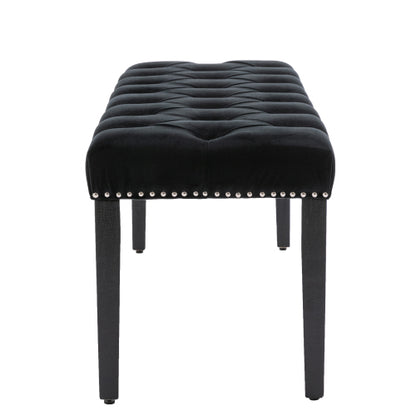 Upholstered Tufted Bench Ottoman , Velvet Dining Bench Bedroom Bench  Footrest Stool Accent Bench for Entryway Dining Room Living Room, Black