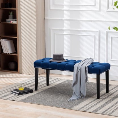 Upholstered Tufted Bench Ottoman , Velvet Dining Bench Bedroom Bench  Footrest Stool Accent Bench for Entryway Dining Room Living Room, Blue