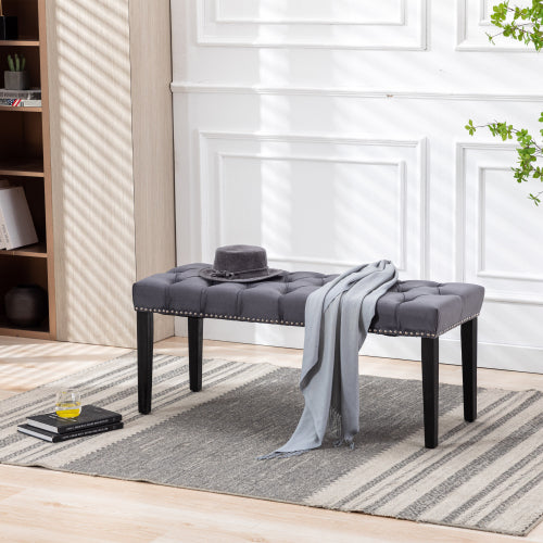 Upholstered Tufted Bench Ottoman , Velvet Dining Bench Bedroom Bench  Footrest Stool Accent Bench for Entryway Dining Room Living Room, Dark gray