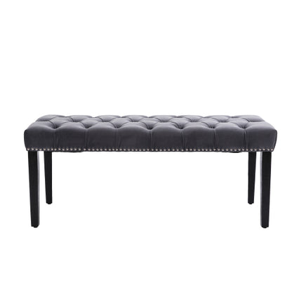Upholstered Tufted Bench Ottoman , Velvet Dining Bench Bedroom Bench  Footrest Stool Accent Bench for Entryway Dining Room Living Room, Dark gray