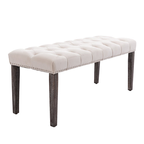 Upholstered Tufted Bench Ottoman , Velvet Dining Bench Bedroom Bench  Footrest Stool Accent Bench for Entryway Dining Room Living Room, Beige