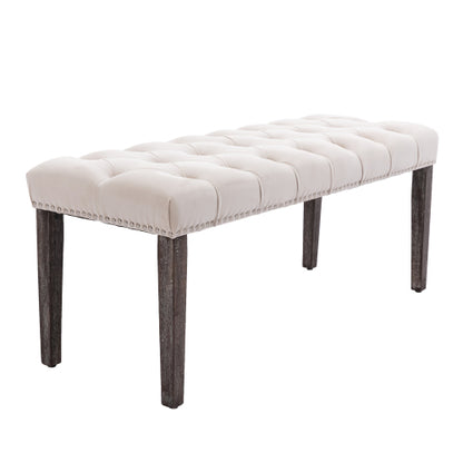 Upholstered Tufted Bench Ottoman , Velvet Dining Bench Bedroom Bench  Footrest Stool Accent Bench for Entryway Dining Room Living Room, Beige