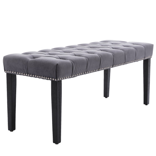Upholstered Tufted Bench Ottoman , Velvet Dining Bench Bedroom Bench  Footrest Stool Accent Bench for Entryway Dining Room Living Room, Dark gray