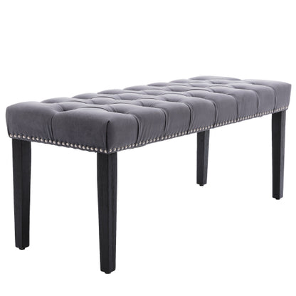 Upholstered Tufted Bench Ottoman , Velvet Dining Bench Bedroom Bench  Footrest Stool Accent Bench for Entryway Dining Room Living Room, Dark gray