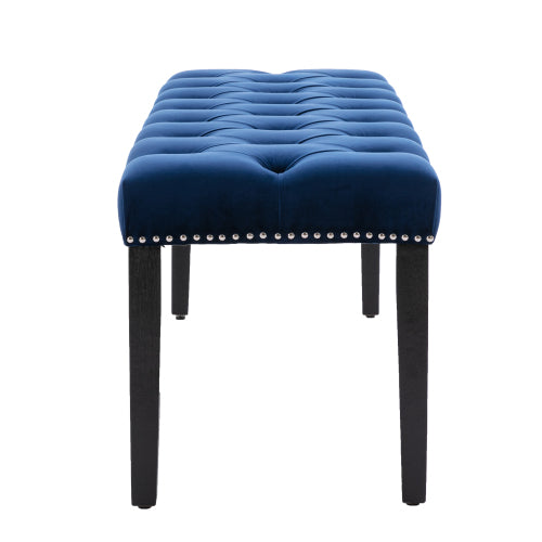 Upholstered Tufted Bench Ottoman , Velvet Dining Bench Bedroom Bench  Footrest Stool Accent Bench for Entryway Dining Room Living Room, Blue