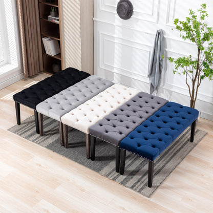 Upholstered Tufted Bench Ottoman , Velvet Dining Bench Bedroom Bench  Footrest Stool Accent Bench for Entryway Dining Room Living Room, Dark gray