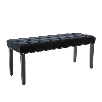 Upholstered Tufted Bench Ottoman , Velvet Dining Bench Bedroom Bench  Footrest Stool Accent Bench for Entryway Dining Room Living Room, Black