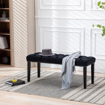 Upholstered Tufted Bench Ottoman , Velvet Dining Bench Bedroom Bench  Footrest Stool Accent Bench for Entryway Dining Room Living Room, Black