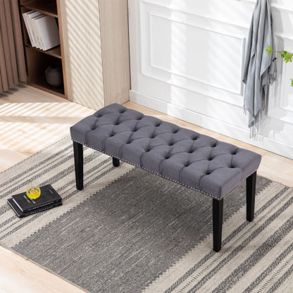 Upholstered Tufted Bench Ottoman , Velvet Dining Bench Bedroom Bench  Footrest Stool Accent Bench for Entryway Dining Room Living Room, Dark gray