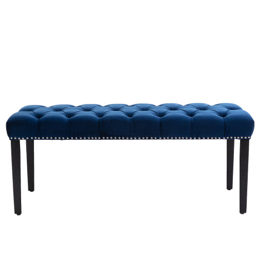 Upholstered Tufted Bench Ottoman , Velvet Dining Bench Bedroom Bench  Footrest Stool Accent Bench for Entryway Dining Room Living Room, Blue