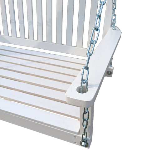 Front Porch Swing with Armrests, Wood Bench Swing with Hanging Chains,for Outdoor Patio ,Garden Yard, porch, backyard, or sunroom,Easy to Assemble,white