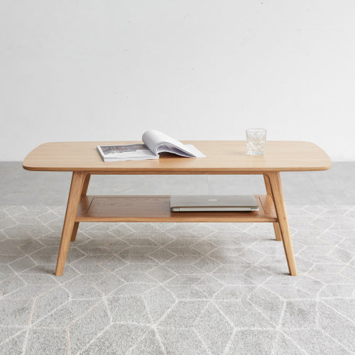 31.5inch  Solid Oak Two-Tier Coffee Table