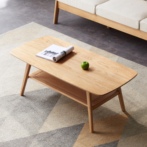 31.5inch  Solid Oak Two-Tier Coffee Table