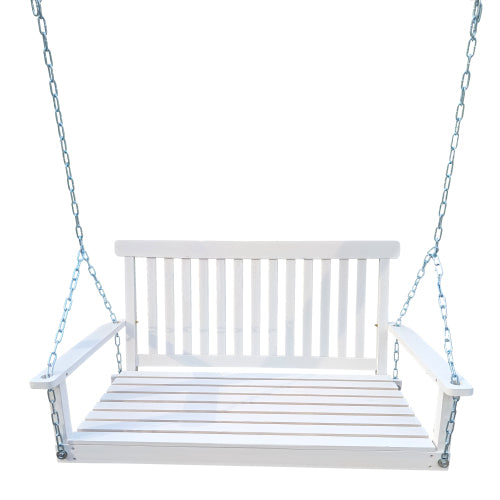 Front Porch Swing with Armrests, Wood Bench Swing with Hanging Chains,for Outdoor Patio ,Garden Yard, porch, backyard, or sunroom,Easy to Assemble,white