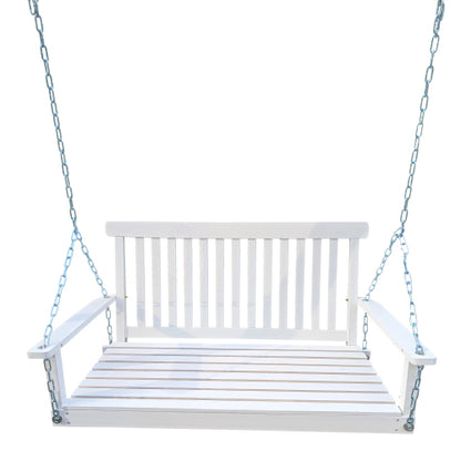 Front Porch Swing with Armrests, Wood Bench Swing with Hanging Chains,for Outdoor Patio ,Garden Yard, porch, backyard, or sunroom,Easy to Assemble,white