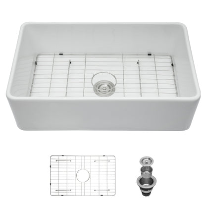 33 Farmhouse Sink - 33 x 20 x 9 Inch White Farmhouse Kitchen Sink Apron Front Porcelain Ceramic Single Bowl Kitchen Sinks