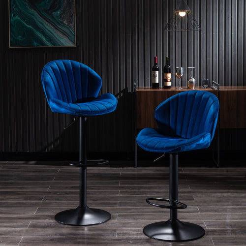 Bar Stools Set of 2 - Adjustable Barstools with Back and Footrest, Counter Height Bar Chairs for Kitchen, Pub -Blue