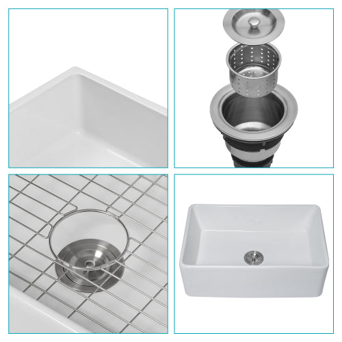 White Farmhouse Sink - 30 x 20 x 10 inch Kitchen Sink Apron-front White Ceramic Porcelain Reversible Single Bowl Kitchen Farm Sinks