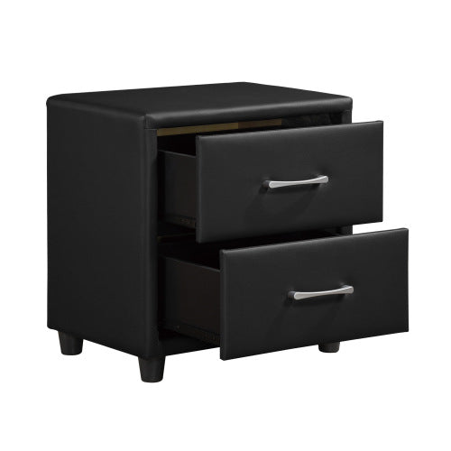 Black Faux Leather 2-Drawer Nightstand
