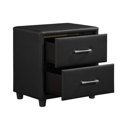 Black Faux Leather 2-Drawer Nightstand