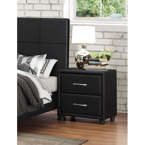 Black Faux Leather 2-Drawer Nightstand