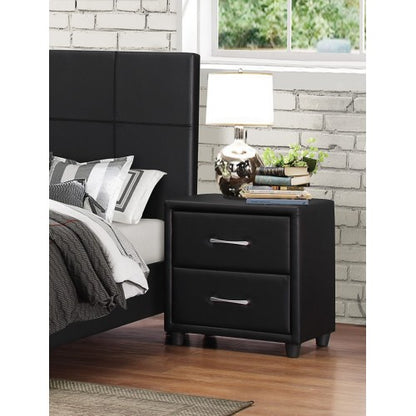 Black Faux Leather 2-Drawer Nightstand