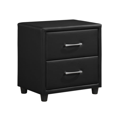 Black Faux Leather 2-Drawer Nightstand