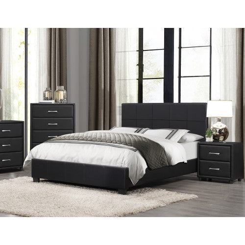 Black Faux Leather 2-Drawer Nightstand