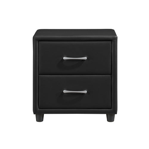 Black Faux Leather 2-Drawer Nightstand