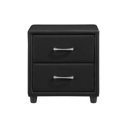 Black Faux Leather 2-Drawer Nightstand