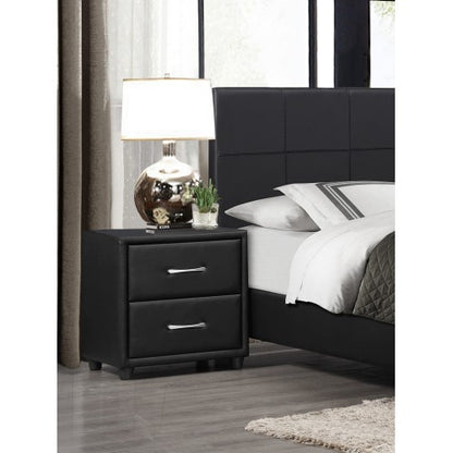 Black Faux Leather 2-Drawer Nightstand