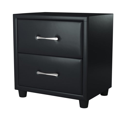 Black Faux Leather 2-Drawer Nightstand
