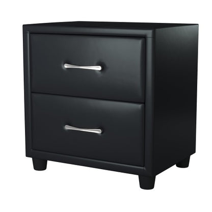 Black Faux Leather 2-Drawer Nightstand