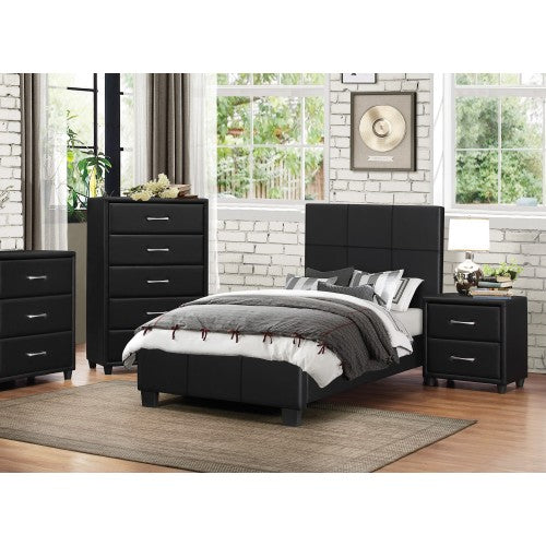Black Faux Leather 2-Drawer Nightstand