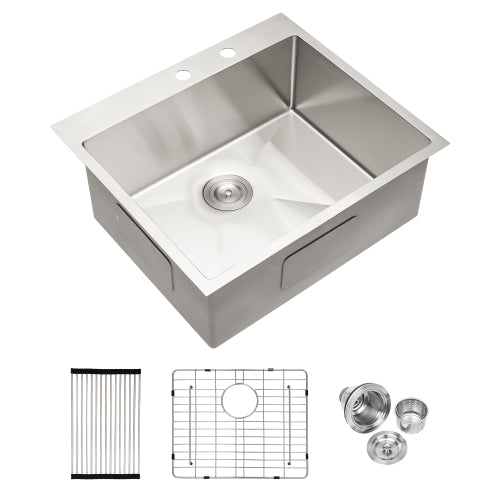 Stainless Steel Drop In Kitchen Sink - 25 x 22 x 10 Inch Drop-in Topmount Sinks 16 Gauge R10 Tight Radius Deep Single Bowl 25" Basin Sink