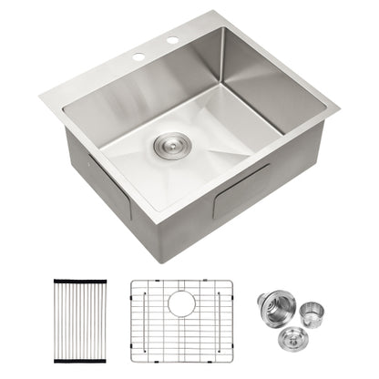 Stainless Steel Drop In Kitchen Sink - 25 x 22 x 10 Inch Drop-in Topmount Sinks 16 Gauge R10 Tight Radius Deep Single Bowl 25" Basin Sink