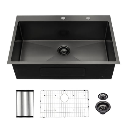 30 x 22 x 10 inch Kitchen Sink Drop In Gunmetal Black 16 Gauge Stainless Steel 30" Single Bowl Topmount Kitchen Sink Basin