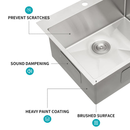 Stainless Steel Drop In Kitchen Sink - 25 x 22 x 10 Inch Drop-in Topmount Sinks 16 Gauge R10 Tight Radius Deep Single Bowl 25" Basin Sink
