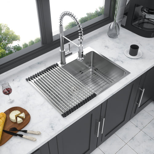 Stainless Steel Drop In Kitchen Sink - 25 x 22 x 10 Inch Drop-in Topmount Sinks 16 Gauge R10 Tight Radius Deep Single Bowl 25" Basin Sink