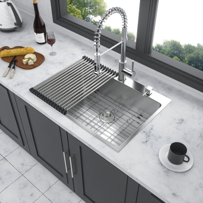 Stainless Steel Drop In Kitchen Sink - 25 x 22 x 10 Inch Drop-in Topmount Sinks 16 Gauge R10 Tight Radius Deep Single Bowl 25" Basin Sink